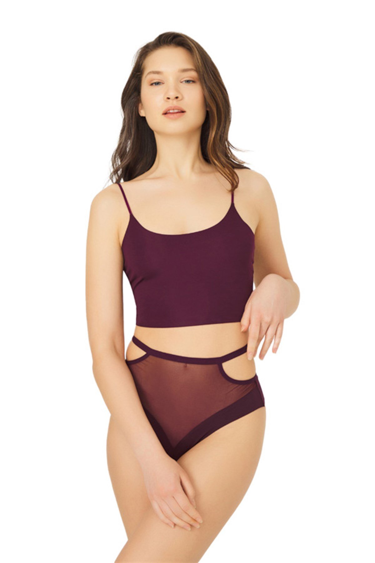 Mürdüm Lazer Kesim Tül Detaylı Kadın Tanga Külot