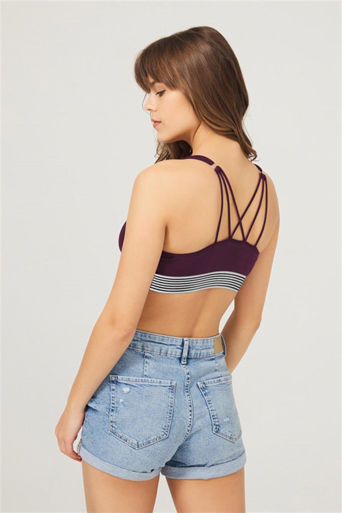Mürdüm Sırtı Çapraz İpli Spor Kaplı Balensiz Kadın Bralet Sütyen
