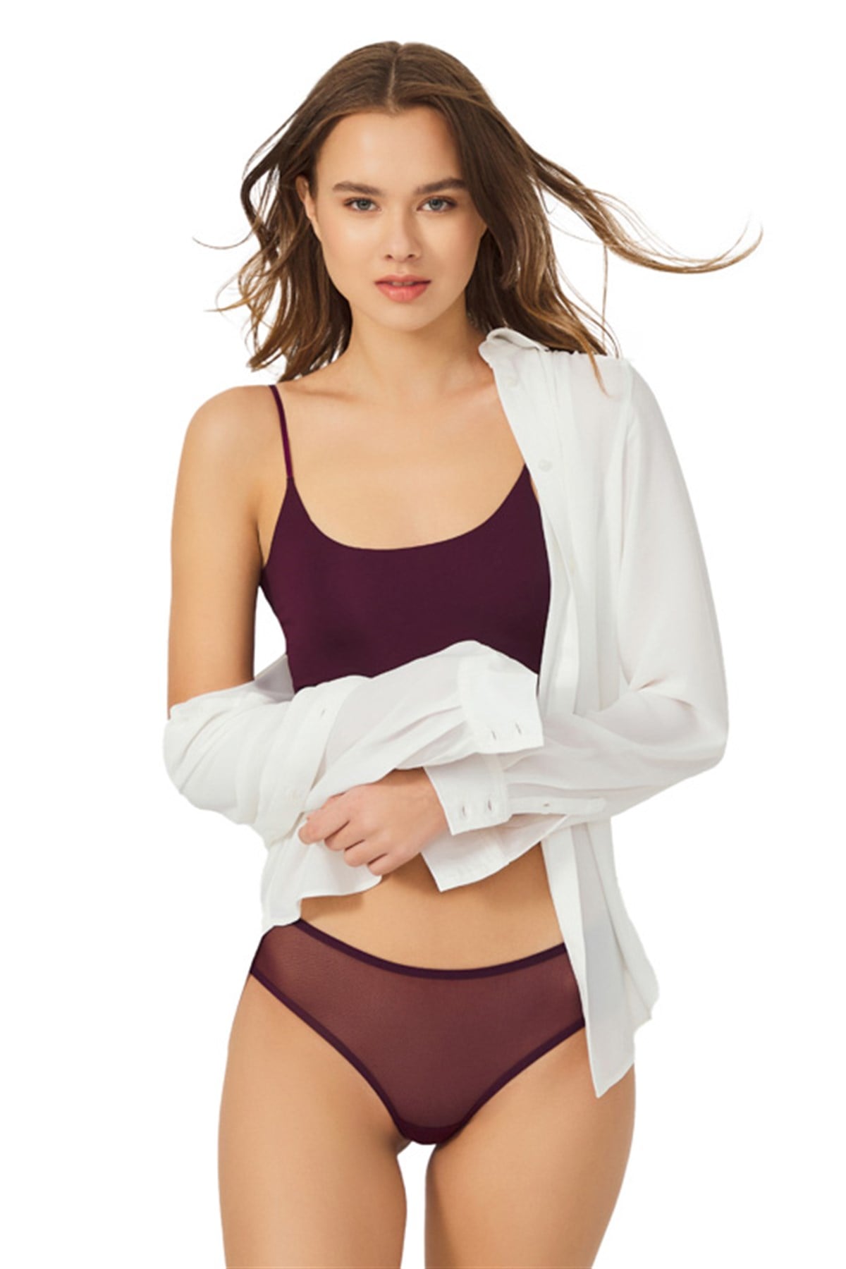 Mürdüm Tül Özel Bölgesi Açık Fantezi Kadın Bikini Külot