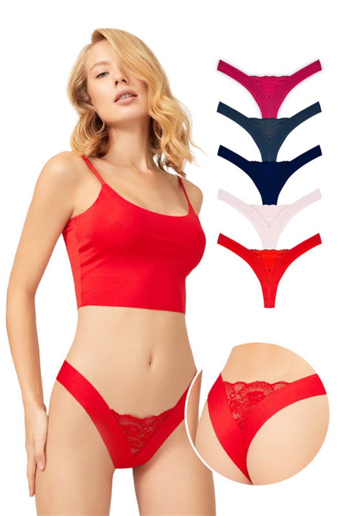 Dantel Detaylı Kırmızı Brazillian Külot