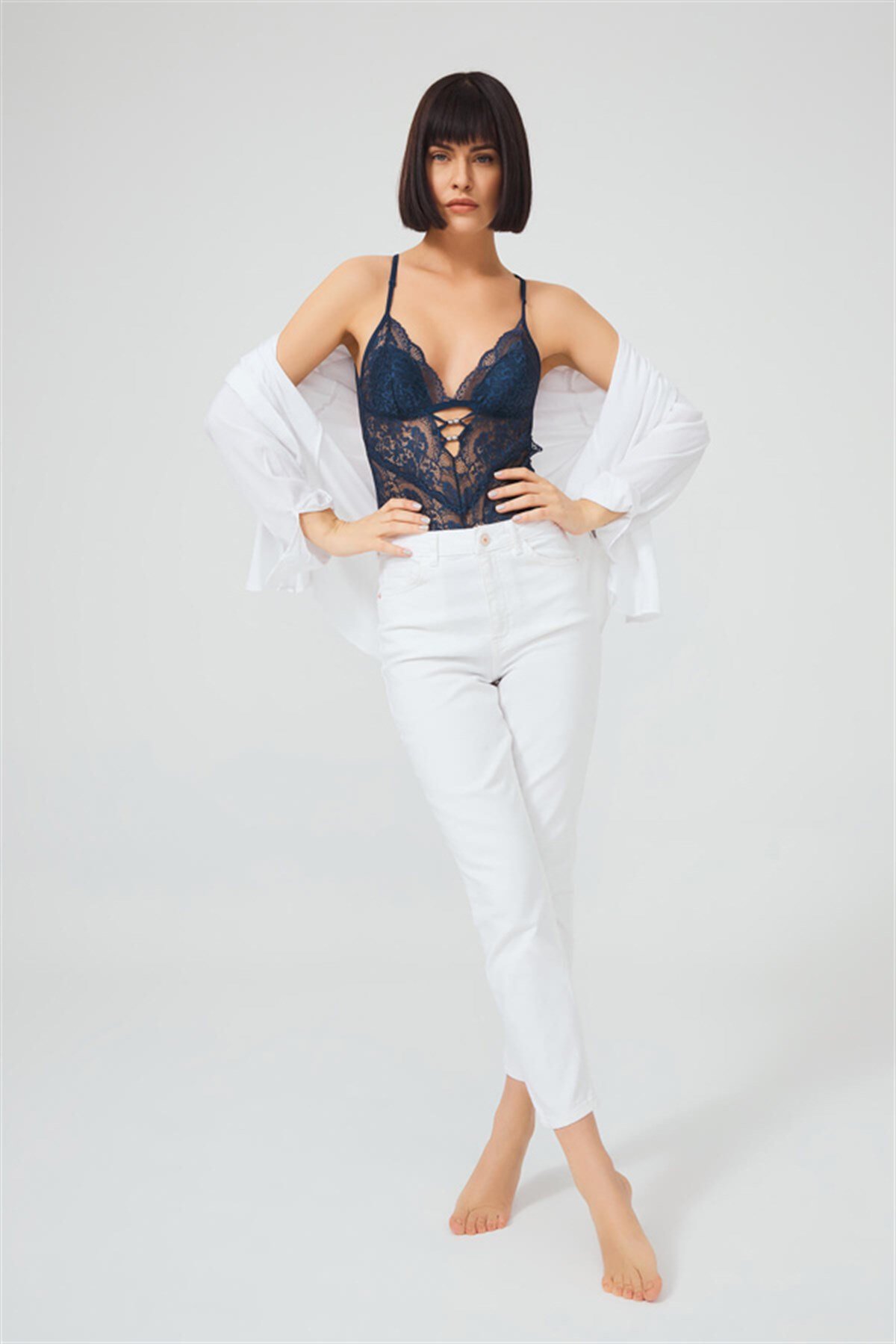 Petrol Yeşili Çıtçıtlı Sırt Dekolte Kaplı Dantelli Kadın Bodysuit