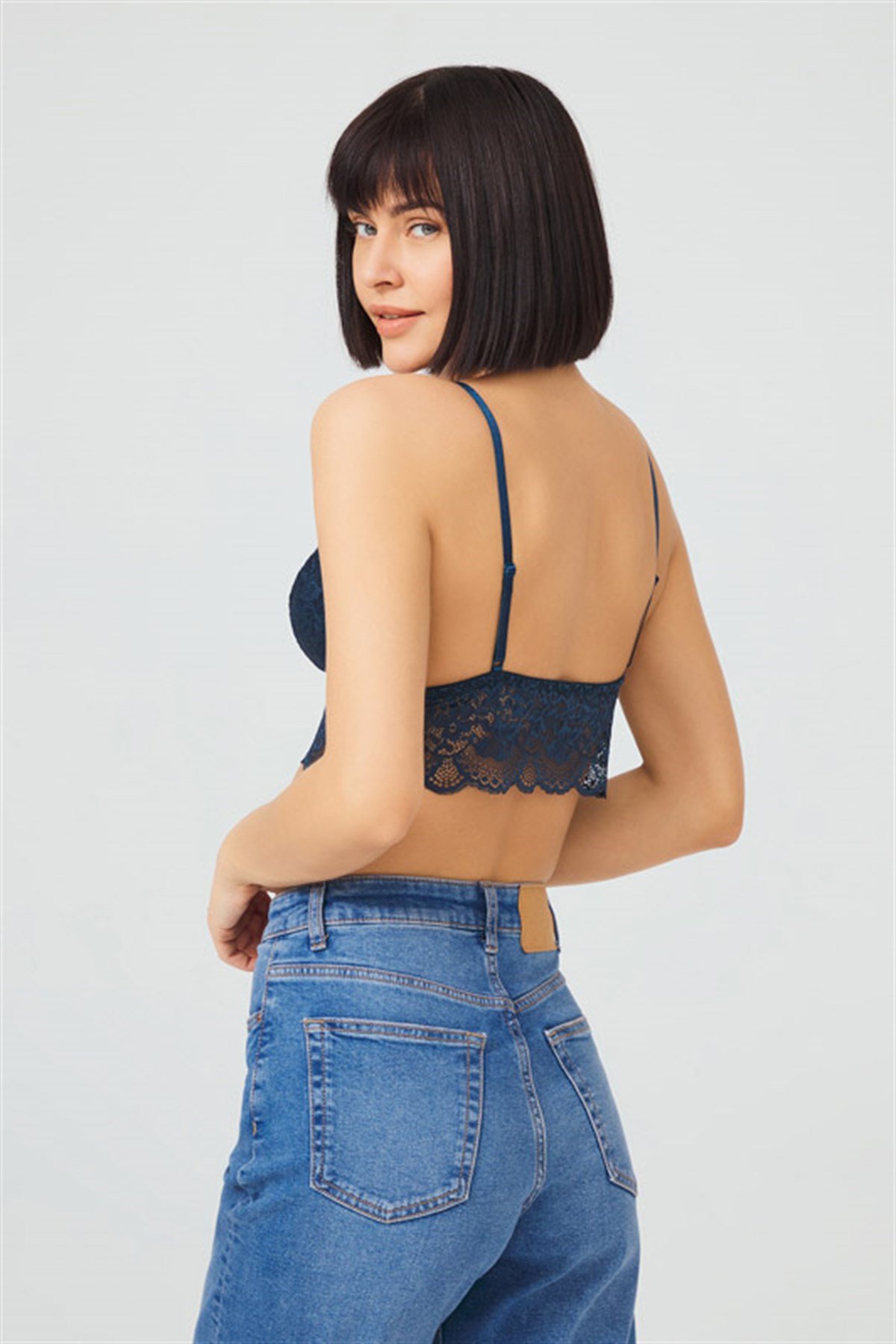 Petrol Yeşili Dantelli Bralet Büstiyer