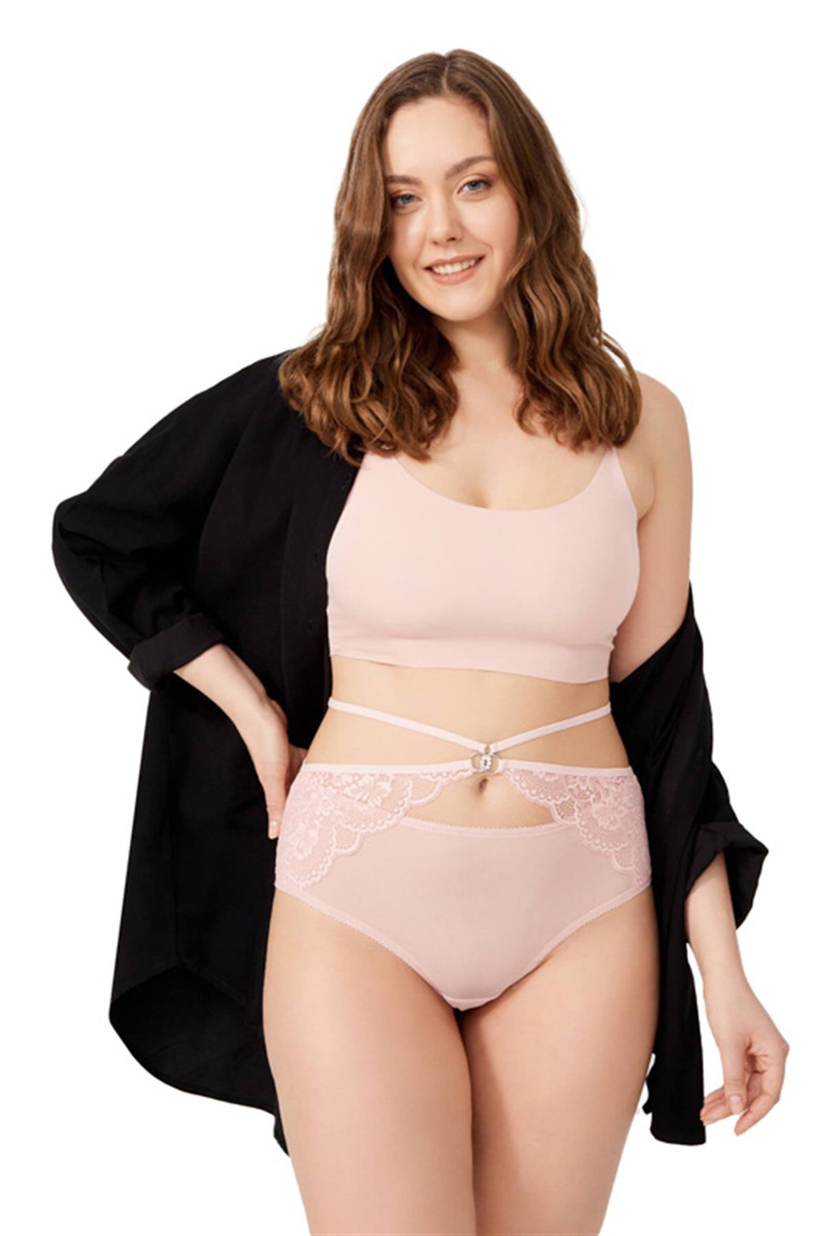 Pudra Önü Tül Arkası Dantelli Büyük Beden Bikini Külot
