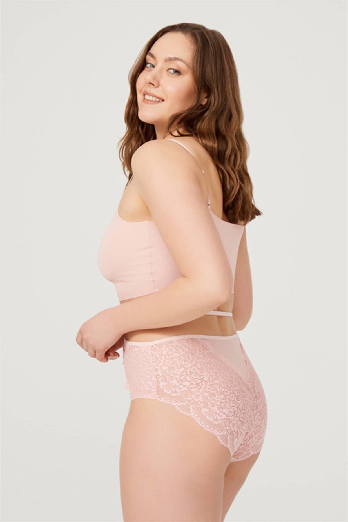 Pudra Önü Tül Arkası Dantelli Büyük Beden Bikini Külot