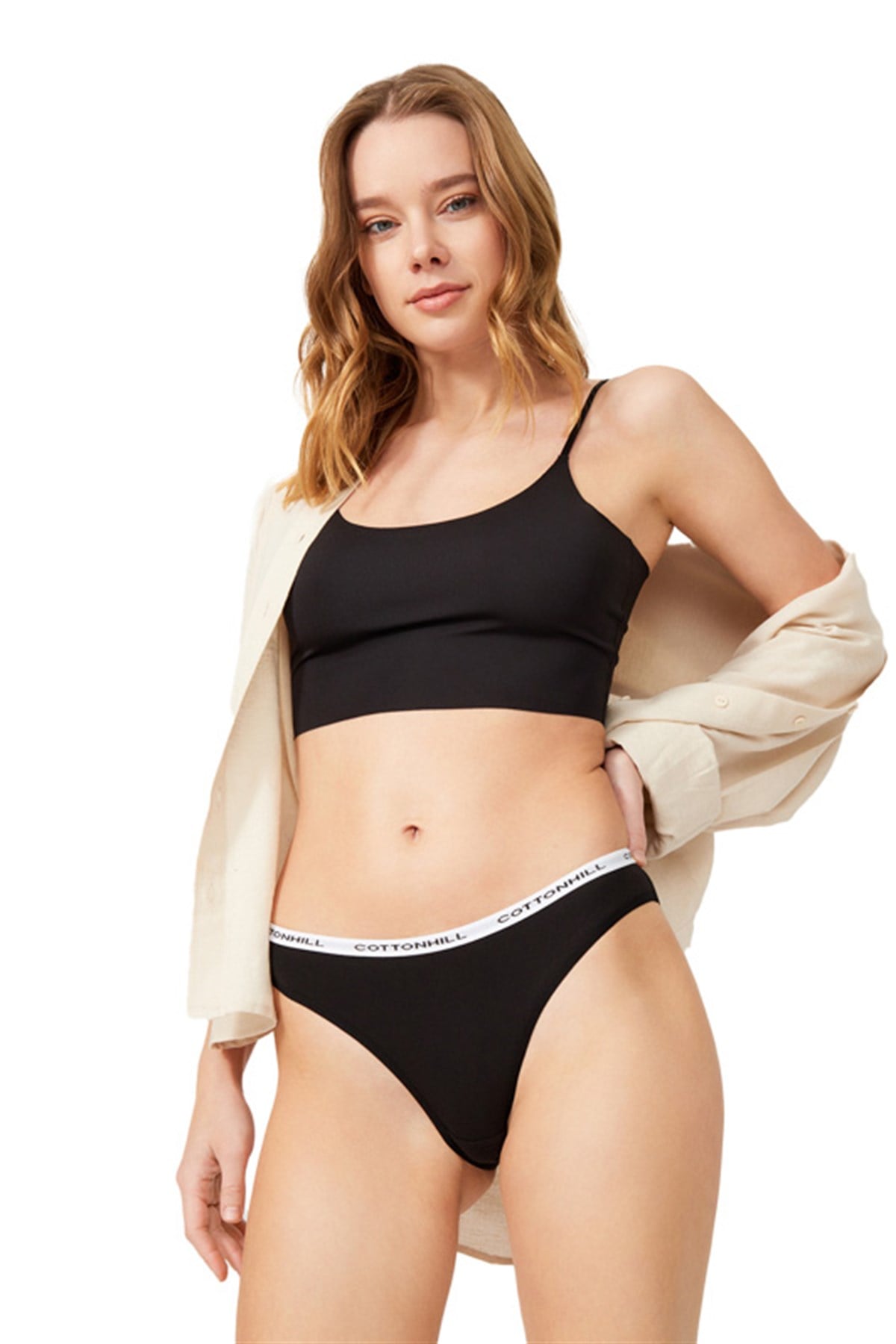 Siyah Basic Pamuklu Yazılı Lastik Detaylı Bikini Külot