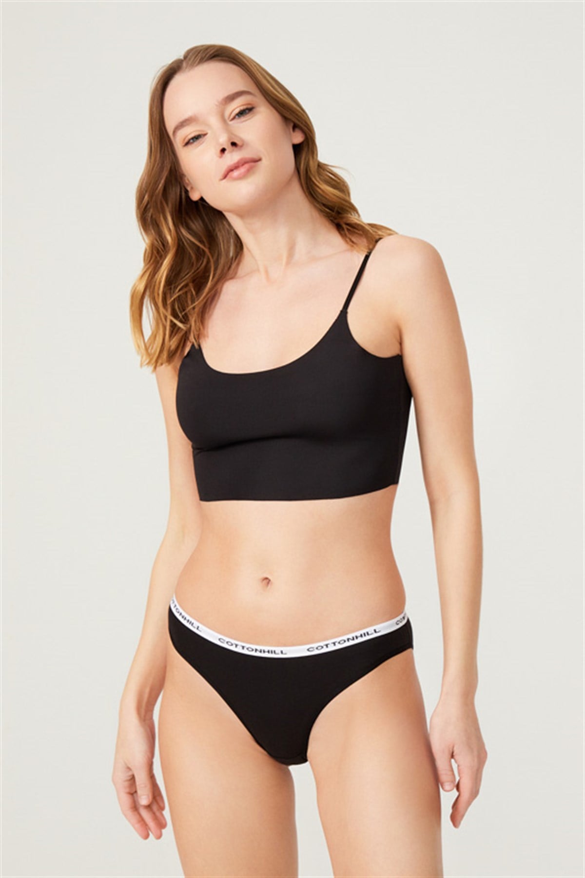 Siyah Basic Pamuklu Yazılı Lastik Detaylı Bikini Külot