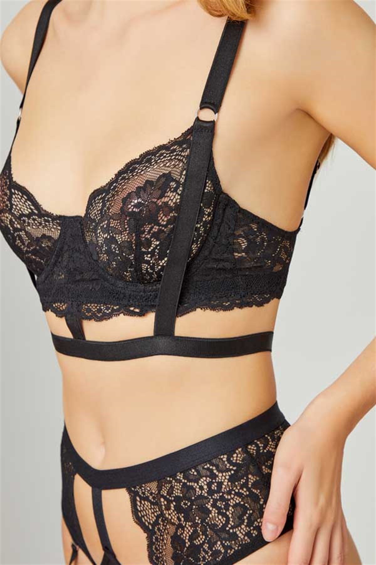 Siyah Ayarlanabilir Transparan Kadın Sütyen Takımı
