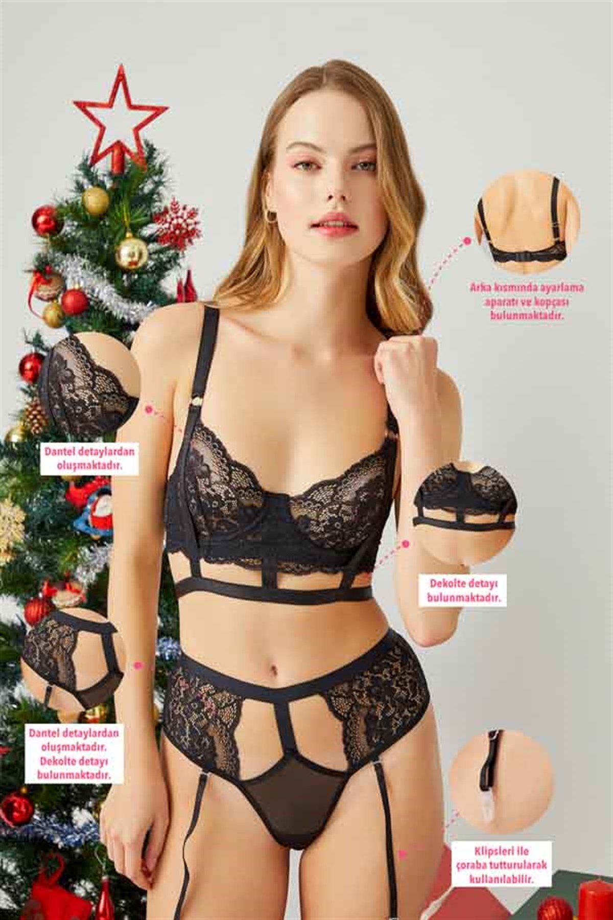 Siyah Dantelli Kadın Sütyen Takımı