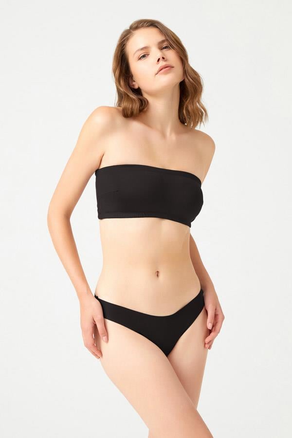 Siyah Straplez Crop Top Büstiyer