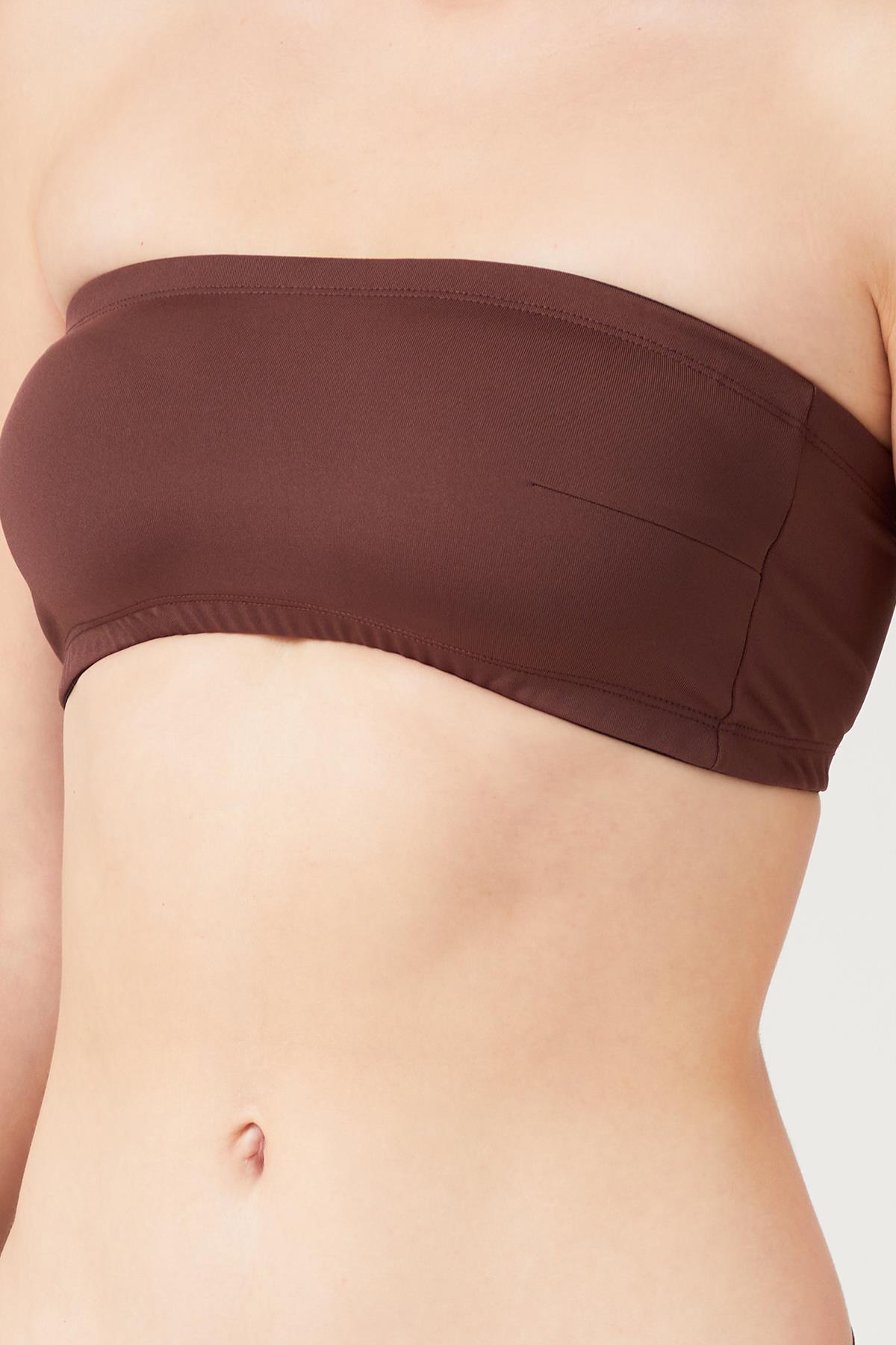 Straplez Crop Top Büstiyer Koyu Kahverengi