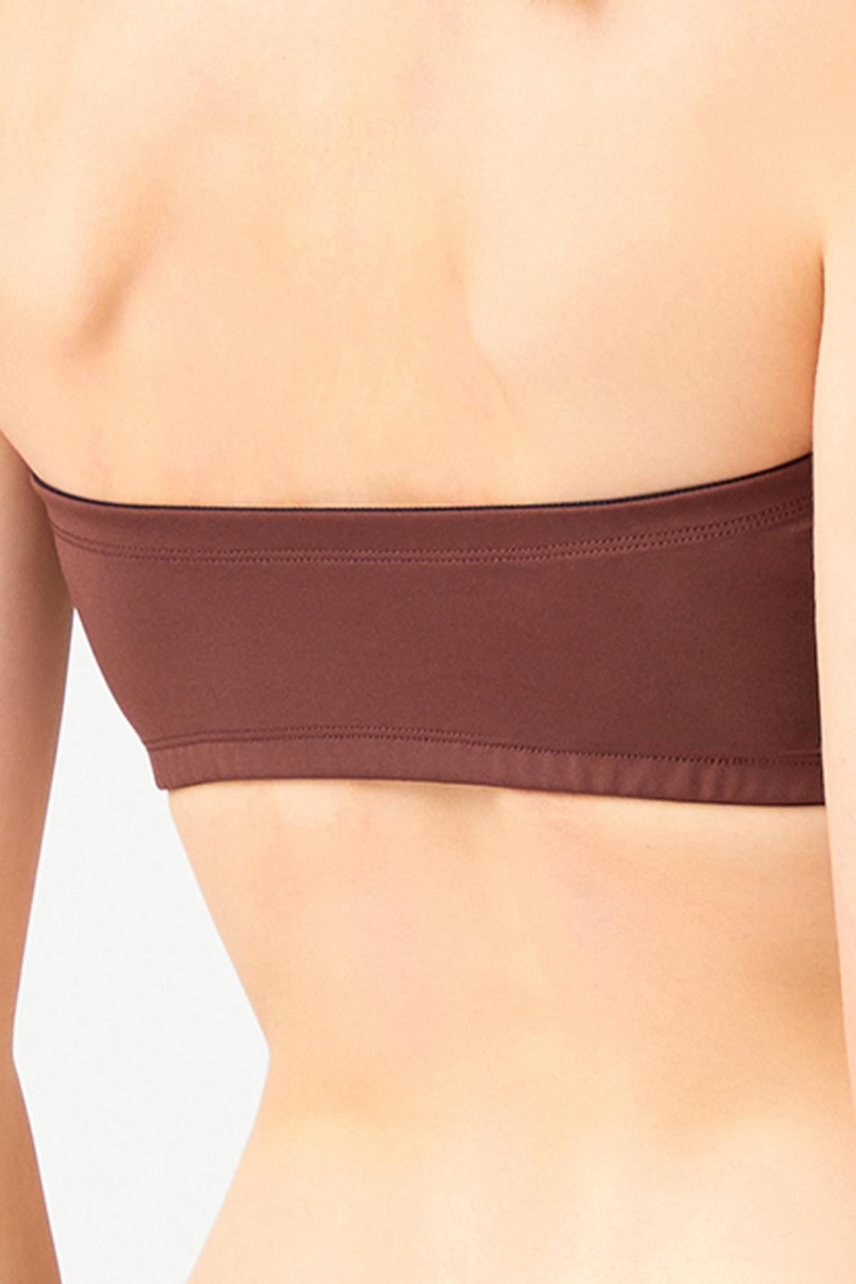 Straplez Crop Top Büstiyer Koyu Kahverengi