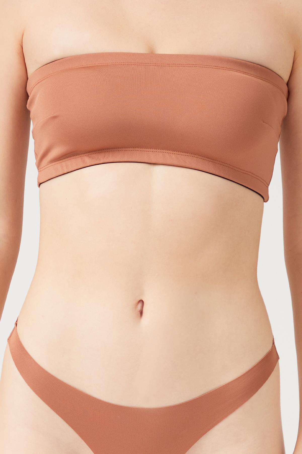 Straplez Crop Top Büstiyer Sütlü Kahve