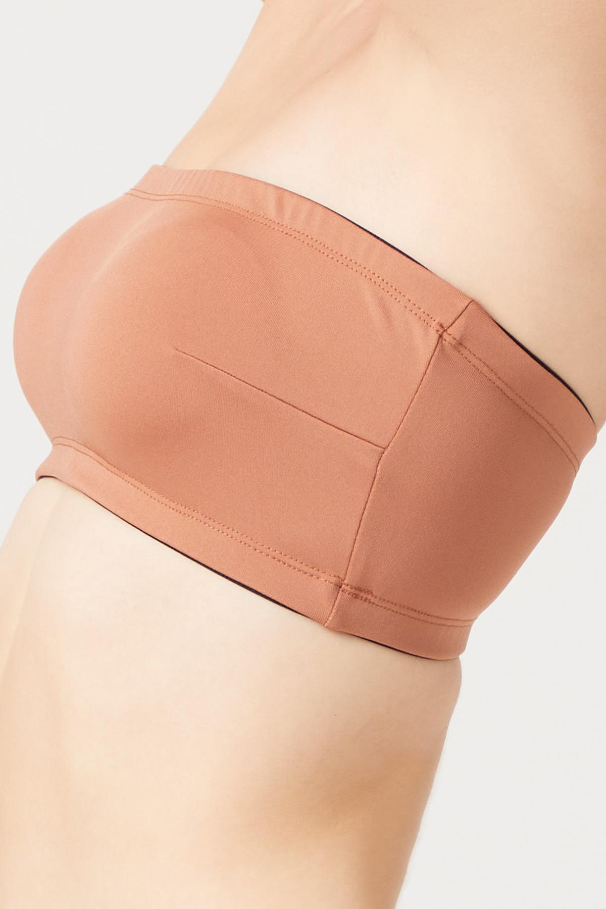 Straplez Crop Top Büstiyer Sütlü Kahve