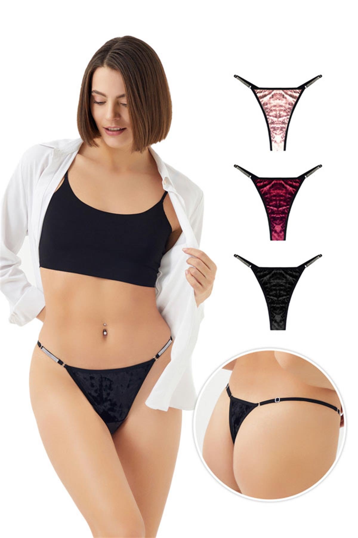 Taş Detaylı Ayarlanabilir Lastikli Kadife Kadın Ta