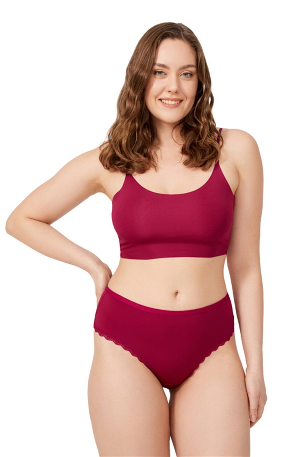 Vişne Dantel Detaylı Mikrofiber Büyük Beden Tanga Külot