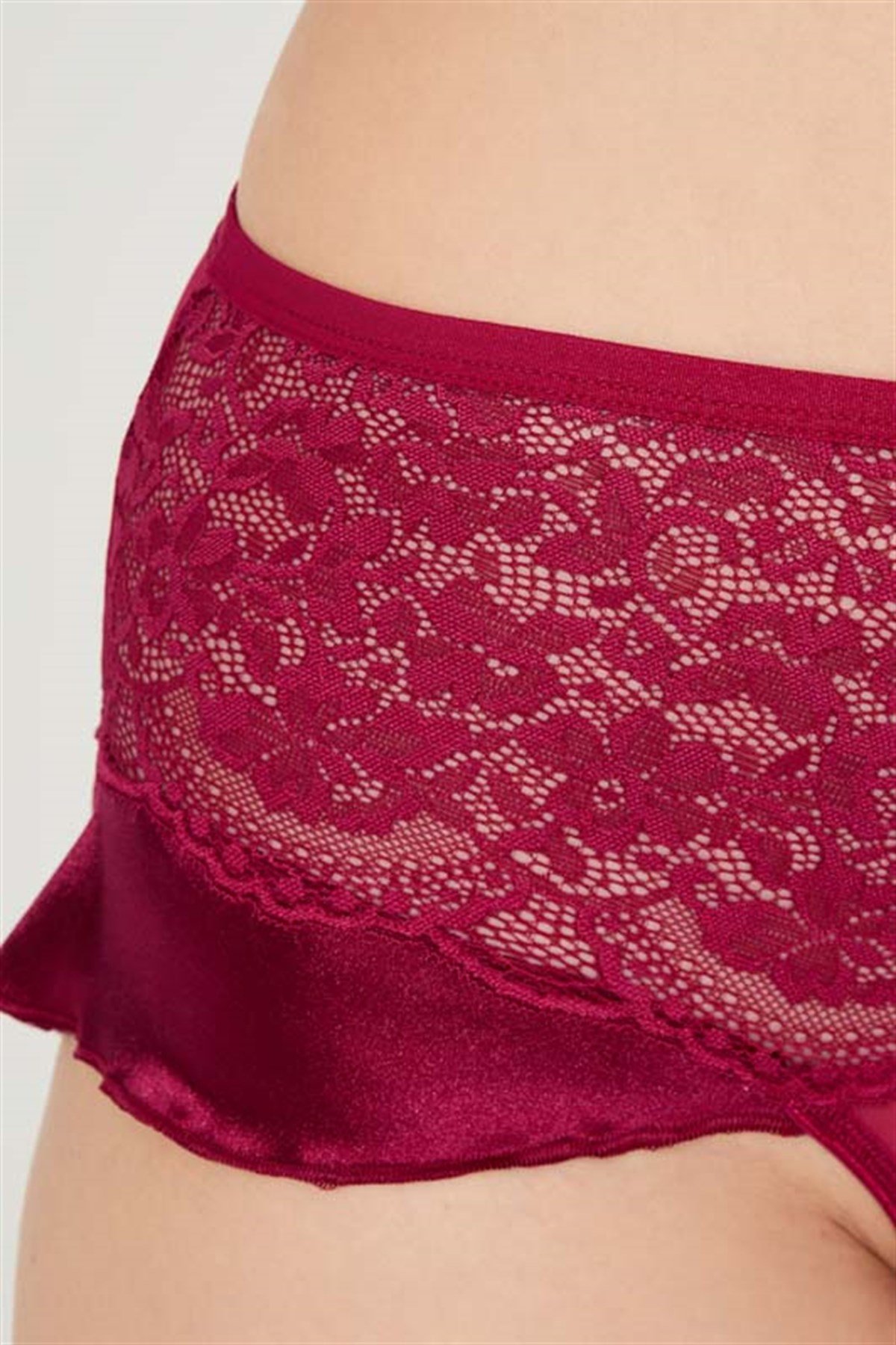 Vişne Önü Dantel Arkası Transparan Büyük Beden Bikini Külot