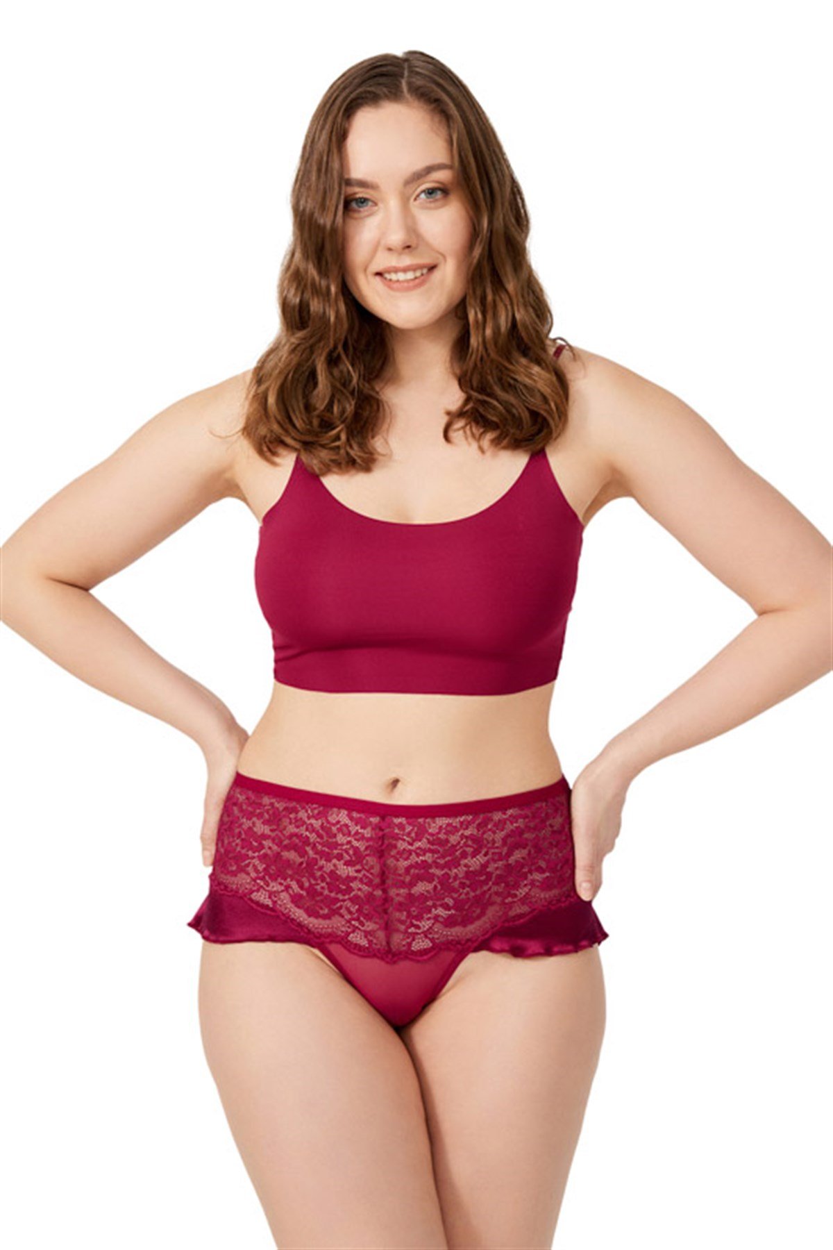 Vişne Önü Dantel Arkası Transparan Büyük Beden Bikini Külot