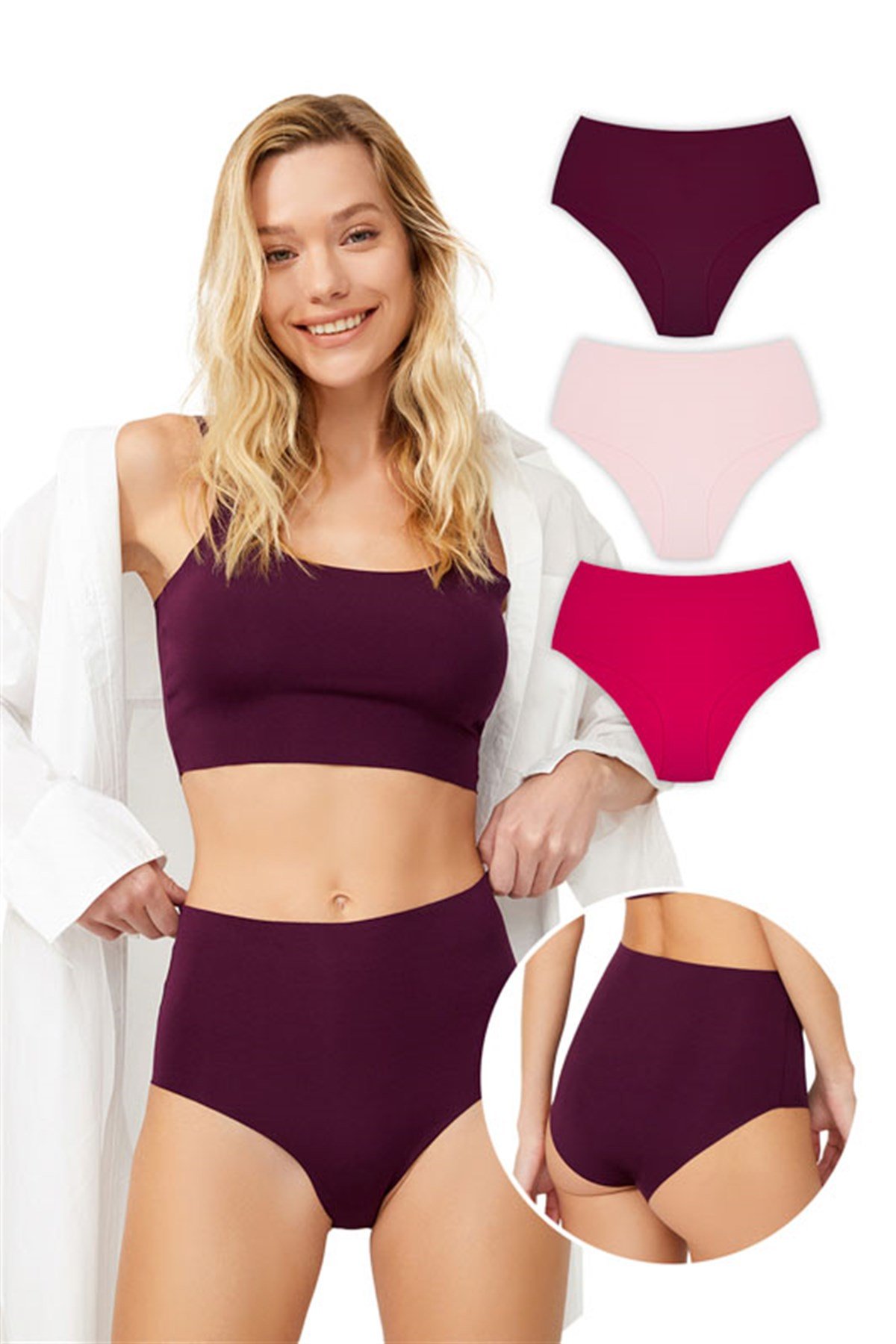 3'lü Paket Lazer Kesim Bikini Külot