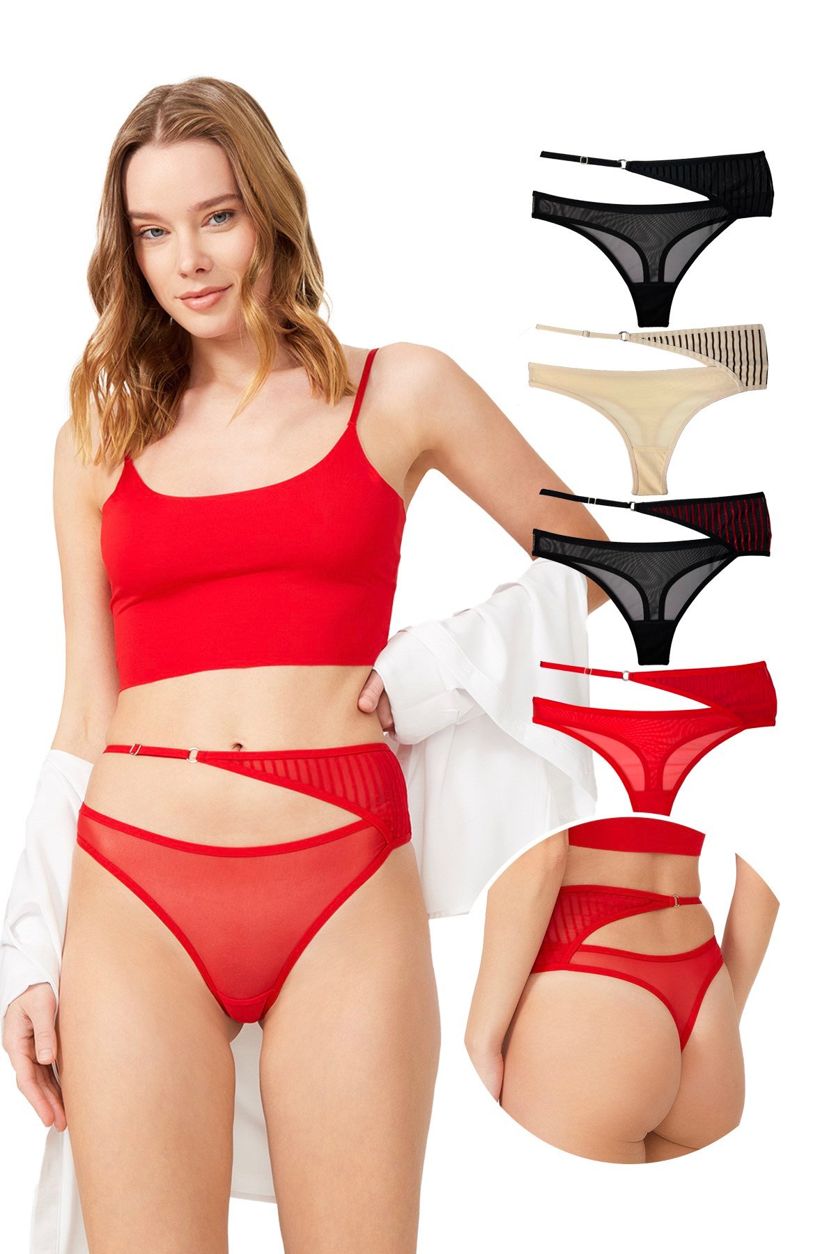 Yüksek Bel Kadife Baskılı 4'lü Paket Tanga Külot