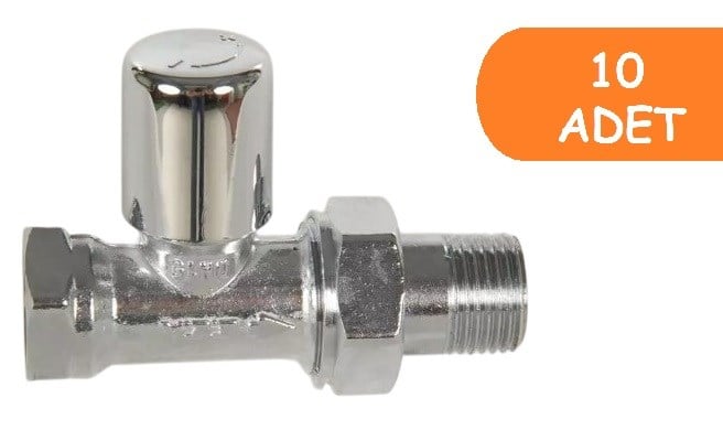 10 Adet ECA 1/2 Düz Radyatör Valfi Krom Kaplamalı 602120281