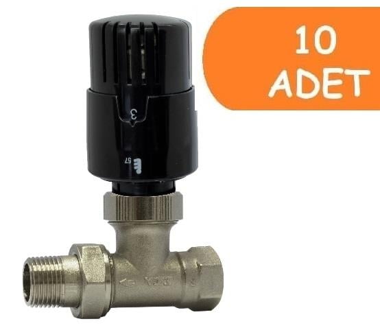 10 Adet ECA TRV4 Termostatik Düz Radyatör Valfi Petek Vanası Siyah 802120117