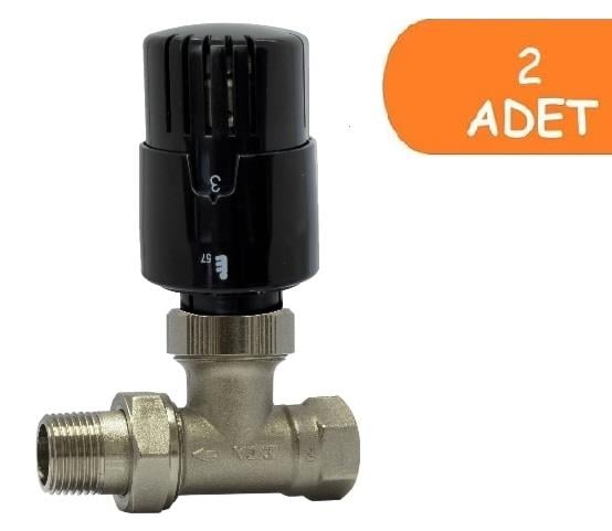 2 Adet ECA TRV4 Termostatik Düz Radyatör Valfi Petek Vanası Siyah 802120117