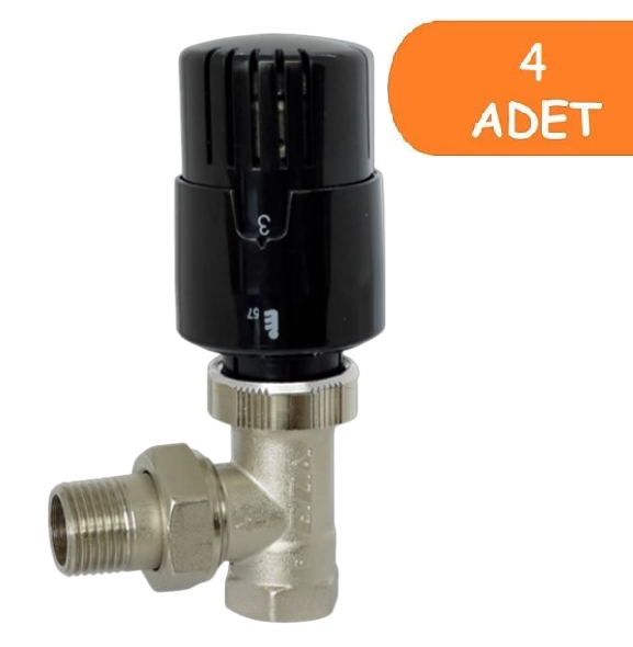 4 Adet ECA TRV4 Termostatik Köşe Radyatör Valfi Petek Vanası Siyah 802120116