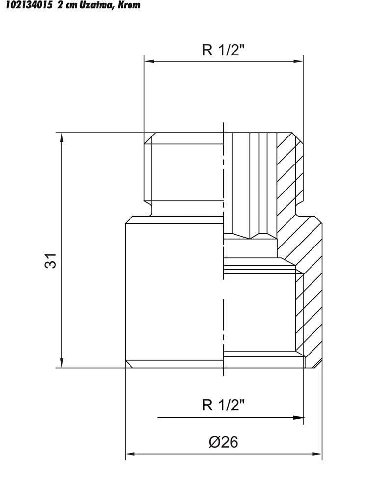 5 Adet ECA 1/2 2cm Uzatma Krom (Musluk Uzatma) 102134015 Pirinç  E.C.A