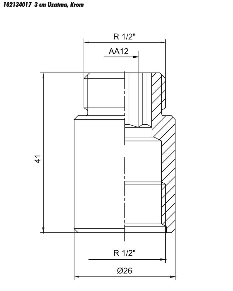 5 Adet ECA 1/2  3cm Uzatma Krom (Musluk Uzatma) 102134017 Pirinç E.C.A