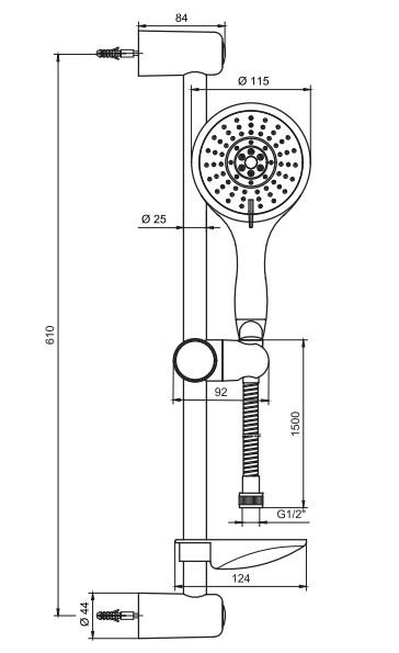 AR Tilia Banyo Hareketli Sürgülü Duş Seti Üst Takımı Beş Fonksiyonlu 102146052