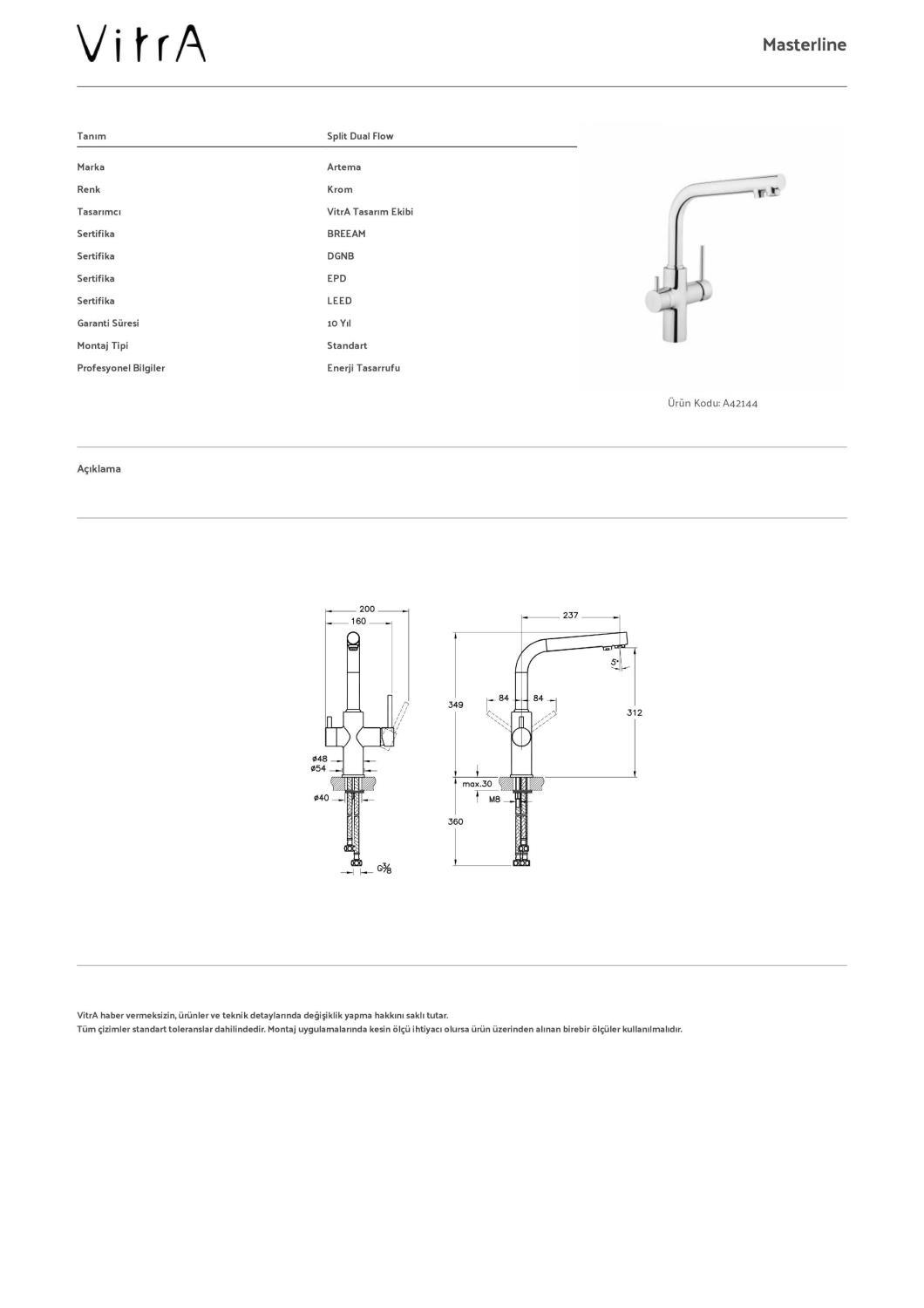 Artema Split Dual Flow Çift Akışlı Eviye Bataryası Arıtma Çıkışlı