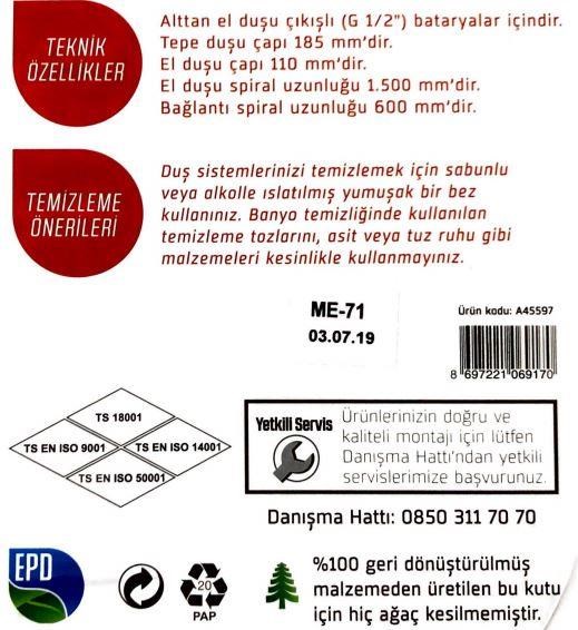 Artema System Ls25 Rain Tepe Duş Kolonu Seti Robot Sistem A45597