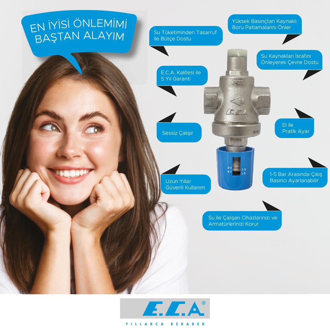 ECA 3/4 Manometreli Su Basınç Düşürücü Pistonlu İç Vida X İç Vida Rakorsuz 602111010