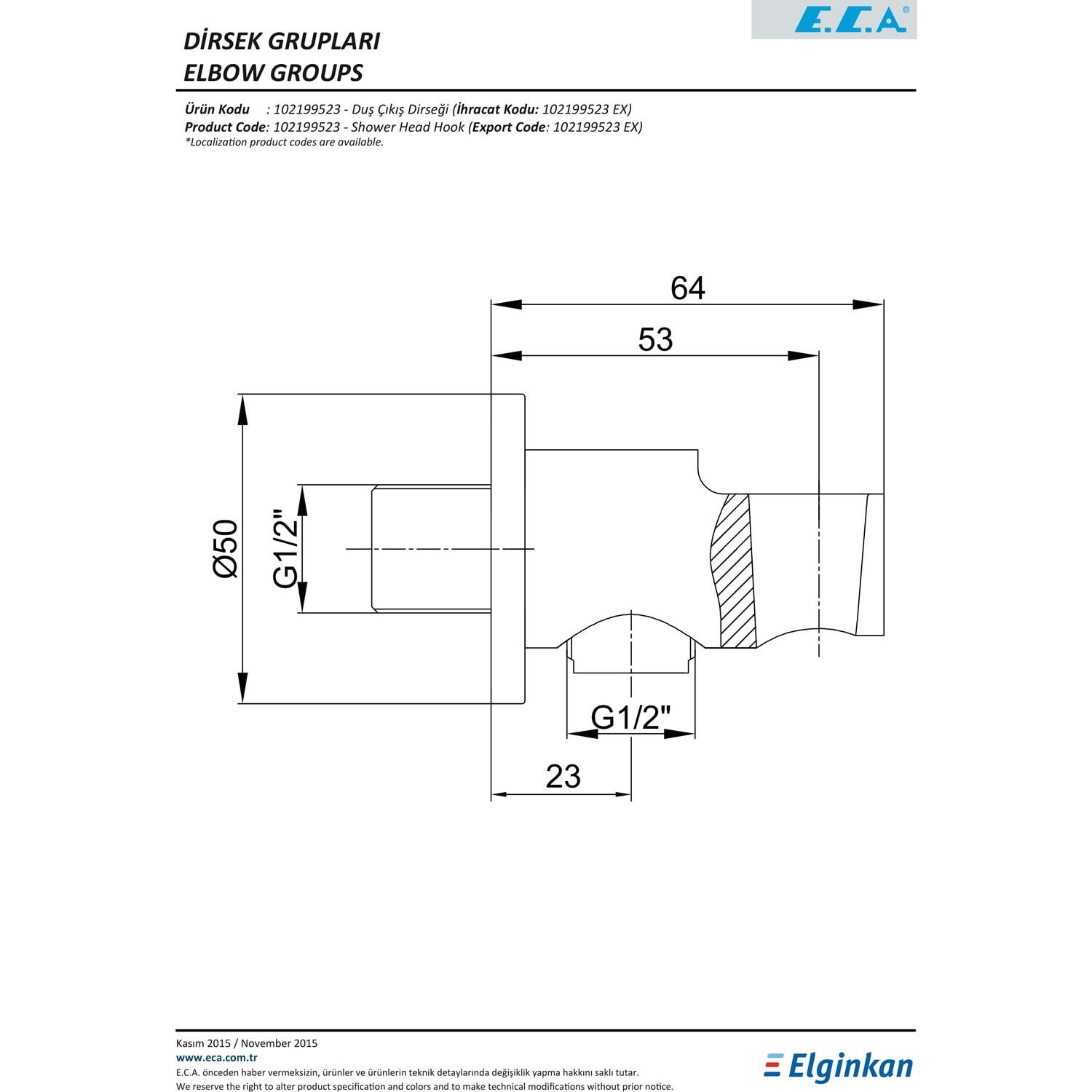 ECA Ankastre Duş Çıkış Dirseği  102199523