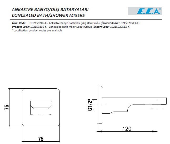 ECA Ankastre Gömme Banyo Bataryası Çıkış Ucu Gaga Mat Siyah 102159205C1-K