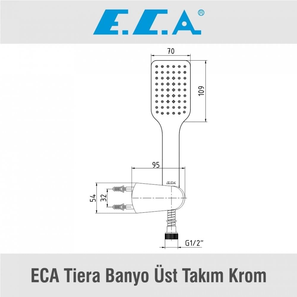 ECA Ankastre Gömme Banyo Bataryası Duş Seti  Tüm Parçalar Dahil 30X30 Başlık