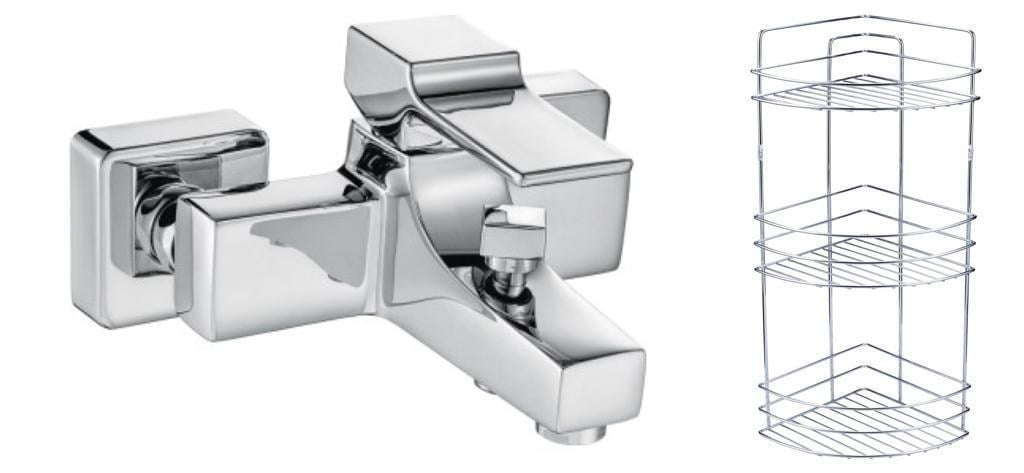 ECA Caro Banyo Bataryası 424+Metal Tel Süngerlik 3'lü Köşe Raf   Krom Şampuanlık 2'li Set