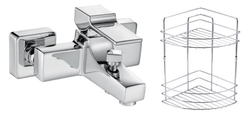 ECA Caro Banyo Bataryası 424+Metal Tel Süngerlik 2'li Köşe Raf     Krom Şampuanlık 2'li Set