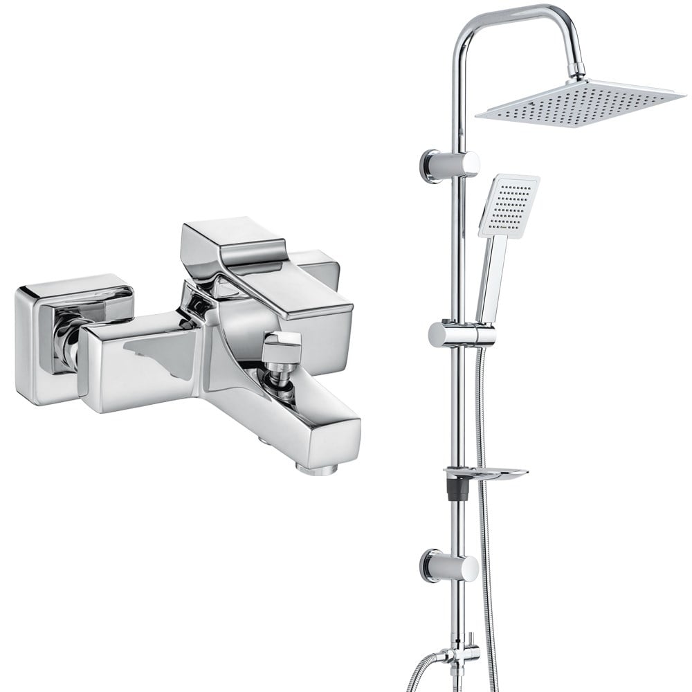 ECA Caro Banyo Bataryası+T-MAY Banyo Çam Kare Tepe Duş Takımı Seti Paslanmaz Krom