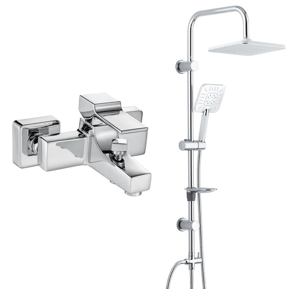 ECA Caro Banyo Bataryası+T-MAY Banyo Çamlıca Kare Tepe Duş Takımı Seti Paslanmaz Krom