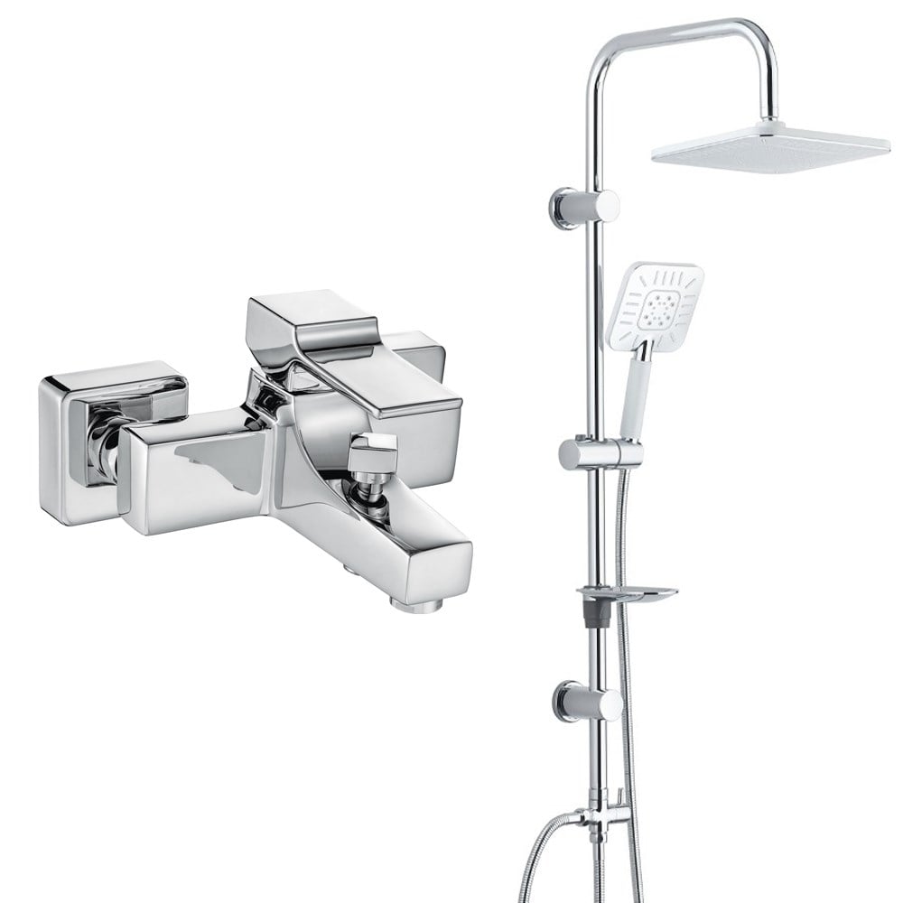 ECA Caro Banyo Bataryası+T-MAY Banyo Çamlıca Kare Tepe Duş Takımı Seti Paslanmaz Krom