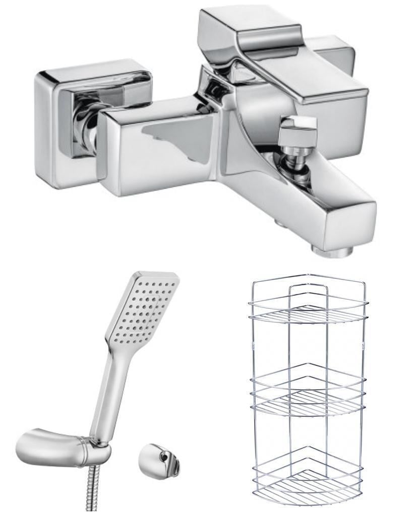 ECA Caro Banyo Bataryası+Tiera Mafsallı Duş Takımı+3'lü Köşe Raf  (424+342+Şampuanlık) 3'lü Set
