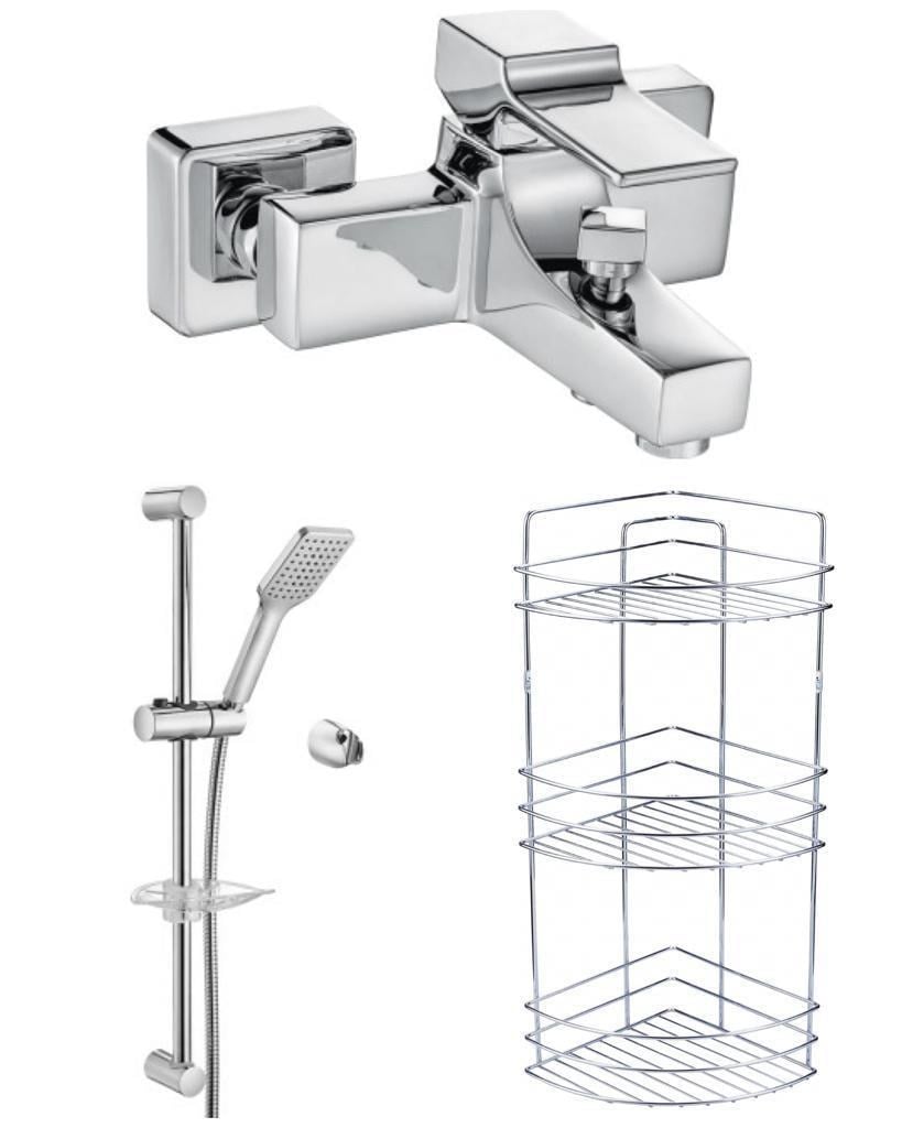 ECA Caro Banyo Bataryası+Tiera Sürgülü Duş Takımı+3'lü Köşe Raf (424+029+Metal Şampuanlık)3'lü Set 