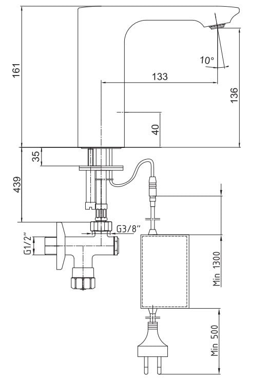 ECA Compact Fotoselli Lavabo Musluğu Elektrikli 108108043 Tek Su Girişli