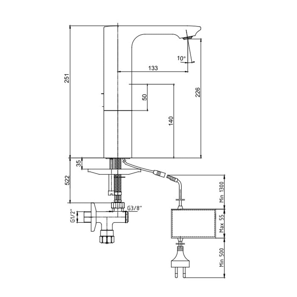 ECA Compact Fotoselli Orta Boy Tip Lavabo Bataryası Elektrikli 108108046 Çift Su Girişli