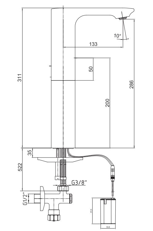 ECA Compact Fotoselli Yüksek Tip Lavabo Bataryası Pilli 108108036 Çift Su Girişli