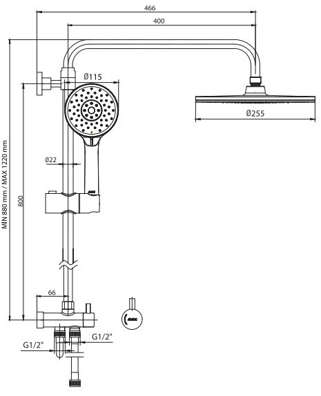 ECA Dalia Plus Teleskobik Kolonlu Banyo Tepe Duş Seti Altın Renkli 102158040A1