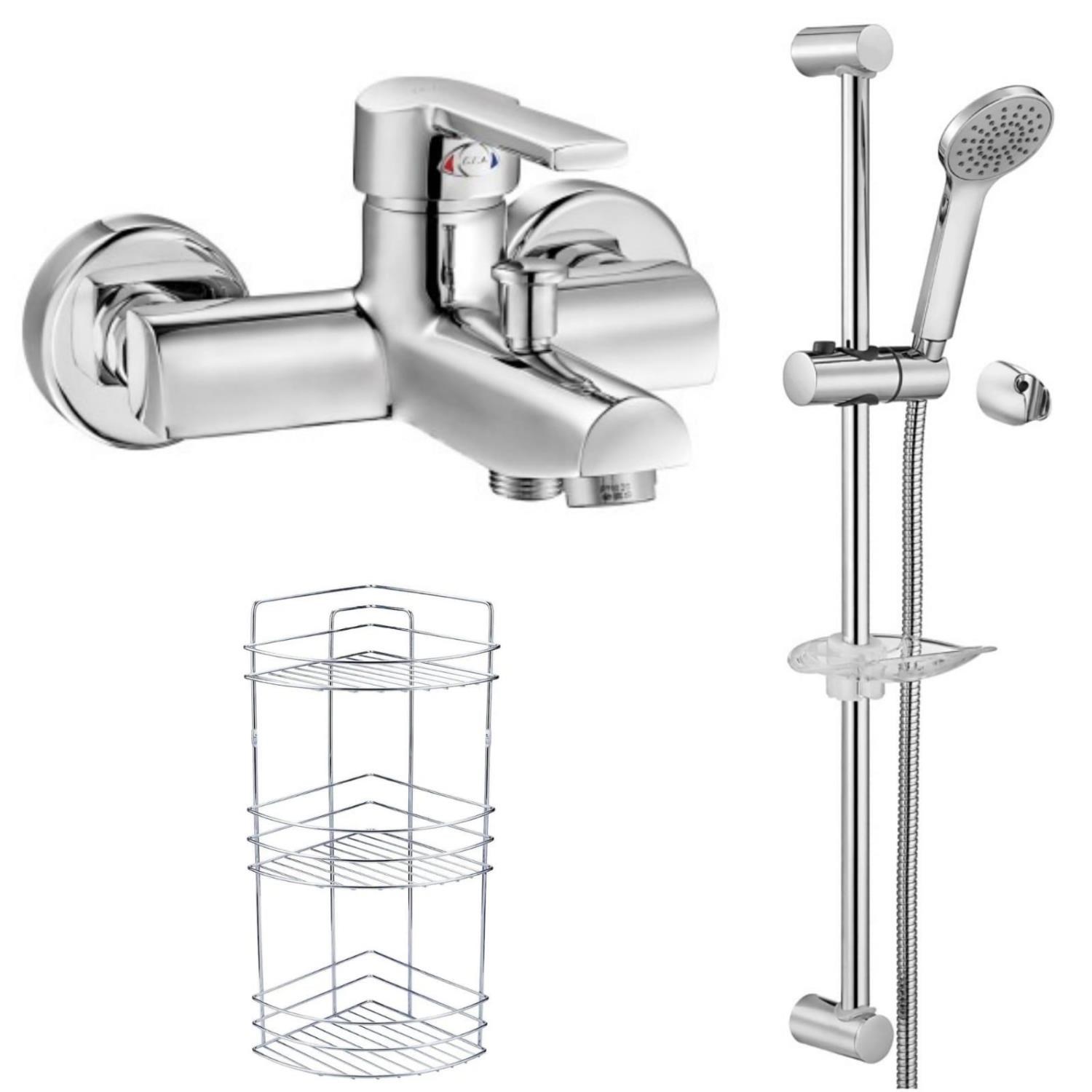 ECA Delta Banyo Bataryası+Spil Sürgülü Duş Üst Takım+3'lü Raf    (346+023+Metal Süngerlik) 3'lü Set