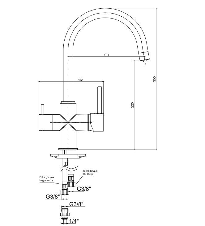 ECA Dual Flow Çift Akışlı Arıtıcı Eviye Bataryası Su Arıtma Bağlantılı 102118137