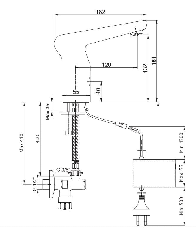 ECA Fotoselli Lavabo Bataryası Elektrikli 108108025 Çift Su Girişli